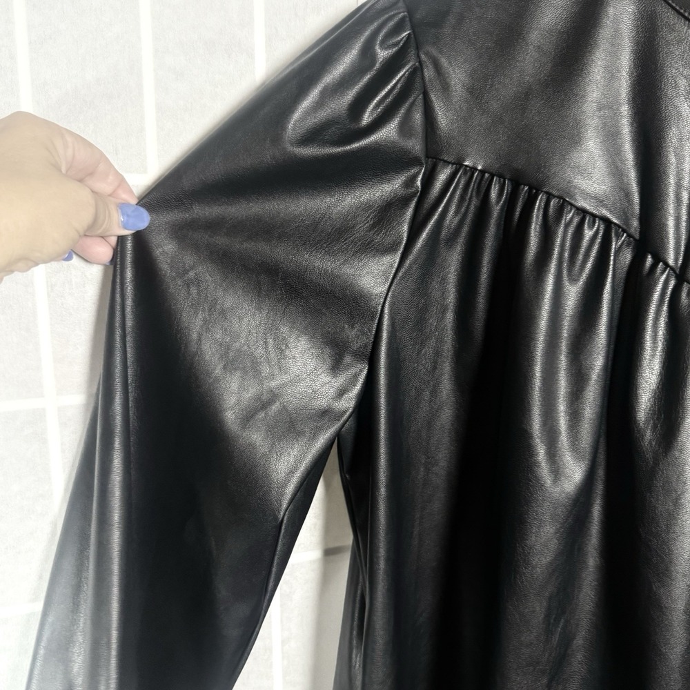 Who What Wear Dress Womens Large Faux Leather Black A Line Minimalist Chic NWT - Picture 4 of 10